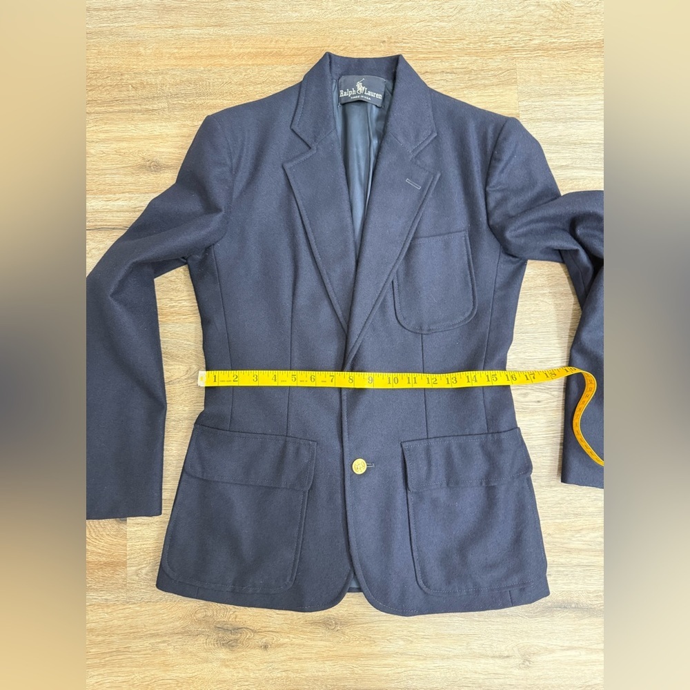 Vintage 90s Ralph Lauren Navy Wool Blazer Gold Crest Buttons Made in USA Size S - Picture 15 of 15